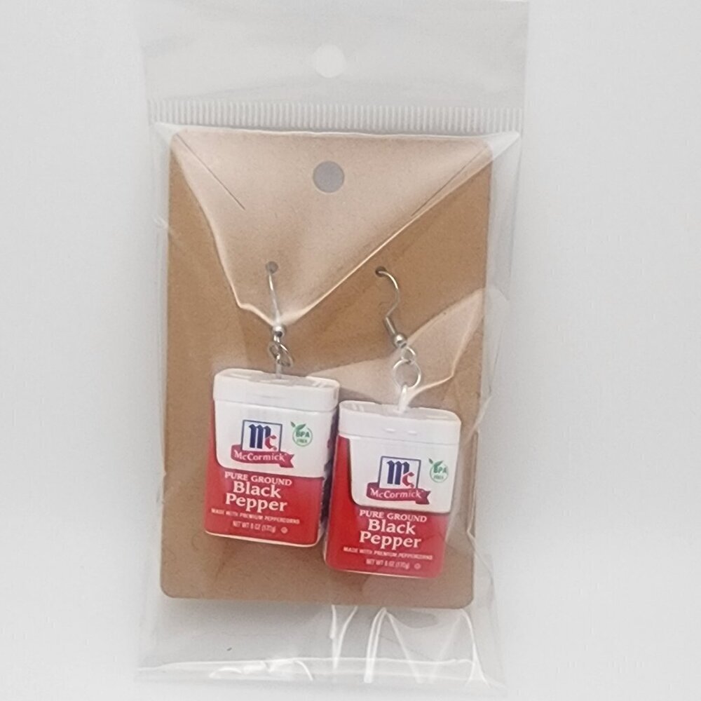Mini-Brands "McCormick Black Pepper" Stainless Steel Fishhook Earrings